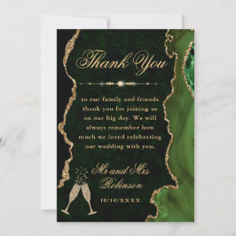 Cartão De Agradecimento Casamento com Brilho Verde e Dourado em Ágata & Má