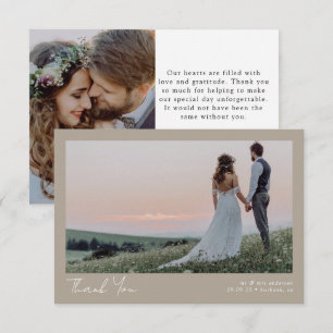 Cartão De Agradecimento Casamento com Caligrafia de Foto Minimalista 2