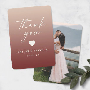 Cartão De Agradecimento Casamento com Champagne Ombre e Vermelho Canela