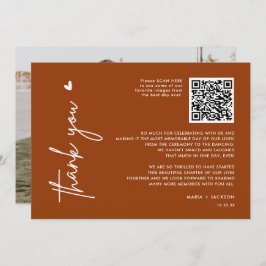 Cartão De Agradecimento Casamento com Código QR de Foto Minimalista Terrac