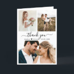 Cartão De Agradecimento Casamento com Colagem de Fotos Chic Calliographic<br><div class="desc">Na moda Modern Hand Lettered Script Photo Collage Wedding (Casamento De Colagem De Fotos Com Script Escrito) Obrigado Folded Card. Modelo de cartões de agradecimentos de casamento elegante com três (3) fotos na frente e um (1) dentro de fotos. Apresentando um texto "Obrigado" em um bonito texto escrito à mão...</div>