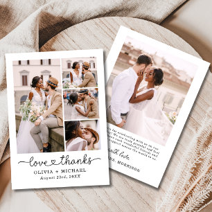 Cartão De Agradecimento Casamento com Colagem de Fotos Cinco Obrigados e A