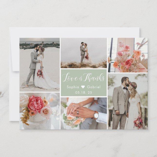 Cartão De Agradecimento Casamento com Colagem de Fotos Elegante Typografia (Frente)