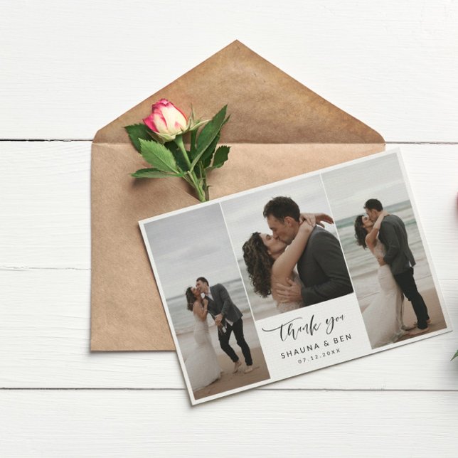 Cartão De Agradecimento Casamento com Colagem de Fotos em Branco 3 Obrigad (Criador carregado)