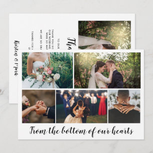Cartão De Agradecimento Casamento com Colagem de Fotos Moderna Obrigado