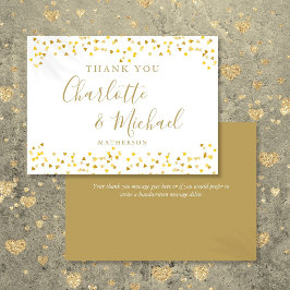 Cartão De Agradecimento Casamento com Confetes de Corações de Ouro com Let