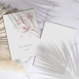 Cartão De Agradecimento Casamento com Contorno de Lírio Rosa