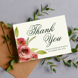Cartão De Agradecimento Casamento com Cor de Água Evergreen, Cor de Rosa F