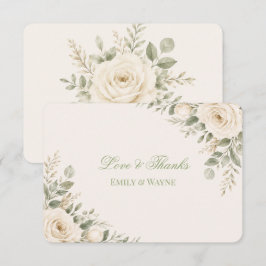 Cartão De Agradecimento Casamento com Creme e Verde Sálvia Folhagem