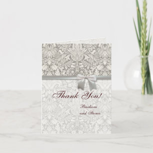 Cartão De Agradecimento Casamento com Damask Vintage White Casamento Antig
