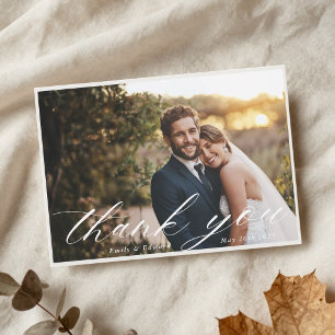 Cartão De Agradecimento Casamento com Duas Fotos em Caligrafia Caprichosa