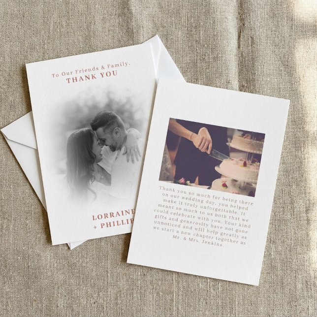 Cartão De Agradecimento Casamento com efeito de gradiente de foto românica (Romanic photo gradient effect wedding thank you card.)