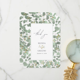 Cartão De Agradecimento Casamento com Eucalipto em Aquarela Florescendo