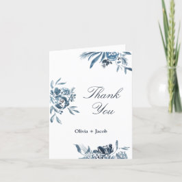 Cartão De Agradecimento Casamento com Flor Azul Moderno - Obrigado