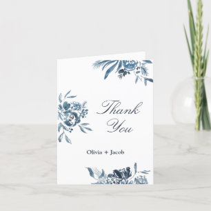 Cartão De Agradecimento Casamento com Flor Azul Moderno - Obrigado