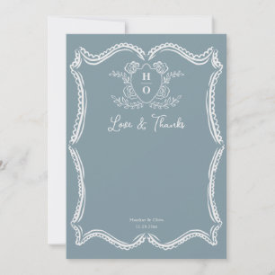 Cartão De Agradecimento Casamento com Floral Script Crest Vintage