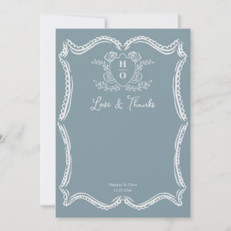 Cartão De Agradecimento Casamento com Floral Script Crest Vintage