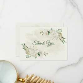 Cartão De Agradecimento Casamento com flores brancas de marfim
