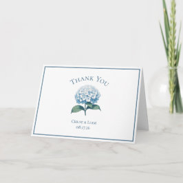 Cartão De Agradecimento Casamento com Flores Elegante Blue Hydrangea Obrig