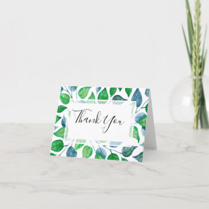 Cartão De Agradecimento Casamento com Folhagem Moderna de Aquarela Verde
