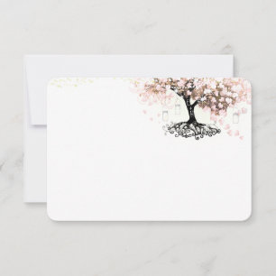 Cartão De Agradecimento Casamento com folhas de corações cor-de-rosa - Obr