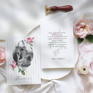 Cartão De Agradecimento Casamento com Foto Botânica de Rosa Francesa Român