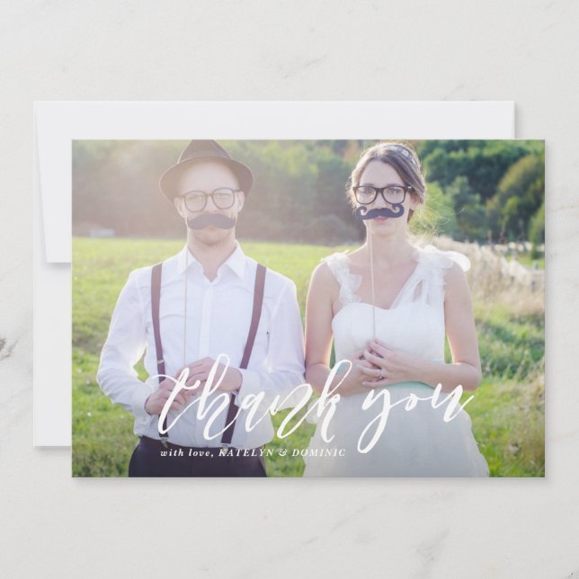 Cartão De Agradecimento Casamento com Foto com Script Letrizado na Mão Bra (Frente)