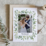 Cartão De Agradecimento Casamento com Foto de Moldura de Moldura Rustic Wa<br><div class="desc">Cartões de agradecimentos De Casamento De Foto Foto De Folhagem Rustic Watercolor | Envie obrigados para a família e amigos com este cartões de agradecimentos personalizável. Apresenta ilustrações de aquarelas de uma variedade de folhas de folhagem. Este cartões de agradecimentos verde é perfeito para casamentos,  graduações e muito mais.</div>