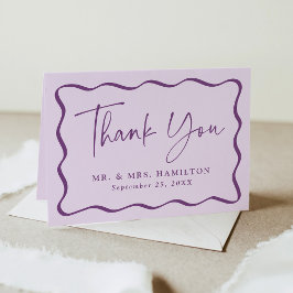 Cartão De Agradecimento Casamento com Foto de Quadro de Onda Roxo Moderno 
