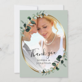 Cartão De Agradecimento Casamento com Foto de Sage Elegante Elegante Eucal
