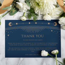 Cartão De Agradecimento Casamento com Foto Dourada Estrela  Azul Místico