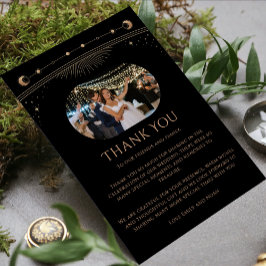 Cartão De Agradecimento Casamento com Foto Dourada Estrela Negra Mística