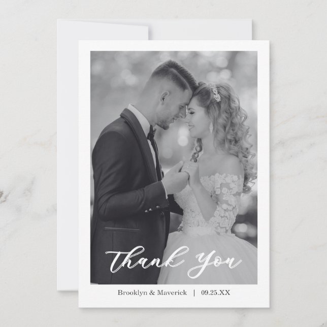 Cartão De Agradecimento Casamento com Foto e Letra Moderna (Frente)