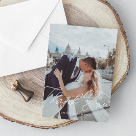 Cartão De Agradecimento Casamento com Foto em Letra de Forma Minimalista M