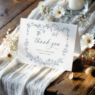 Cartão De Agradecimento Casamento com Foto em Toalete Azul Empoeirado Fran