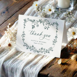 Cartão De Agradecimento Casamento com Foto em Toile Francês Verde Esmerald