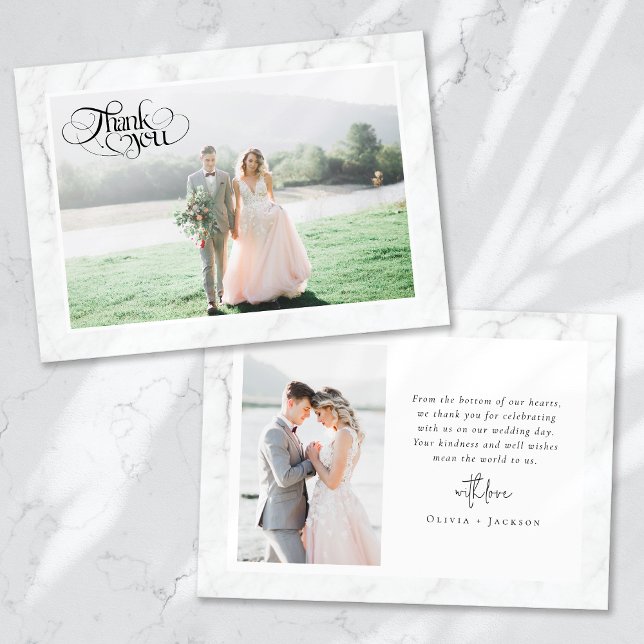 Cartão De Agradecimento Casamento com Foto Marble Frame (Criador carregado)