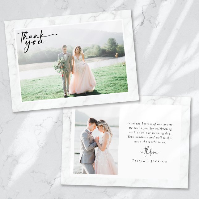Cartão De Agradecimento Casamento com Foto Marble Frame (Criador carregado)