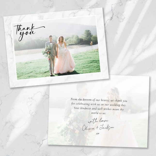 Cartão De Agradecimento Casamento com Foto Marble Frame (Criador carregado)