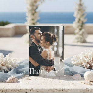 Cartão De Agradecimento Casamento com Foto Minimalista Coração Moderno