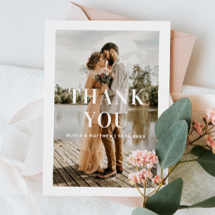Cartão De Agradecimento Casamento com Foto Minimalista Tipografia Simple