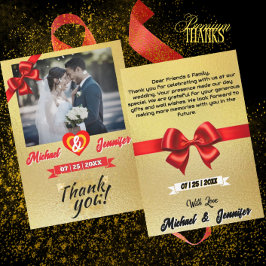 Cartão De Agradecimento Casamento com Foto Personalizada Elegante Fita Ver