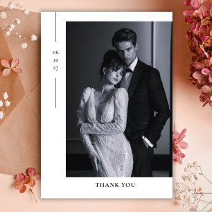 Cartão De Agradecimento Casamento com Foto Preto e Branco Minimalista Mode
