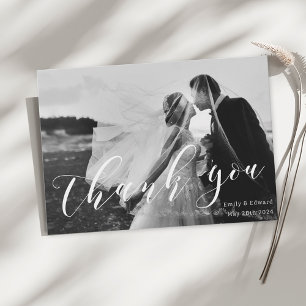 Cartão De Agradecimento Casamento com Foto Preto e Branco Moderna