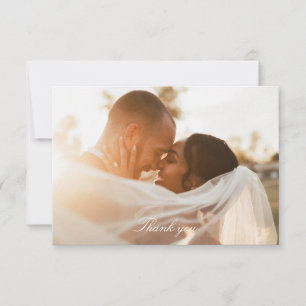 Cartão De Agradecimento Casamento com Foto Romântica Dourada Faux Foil