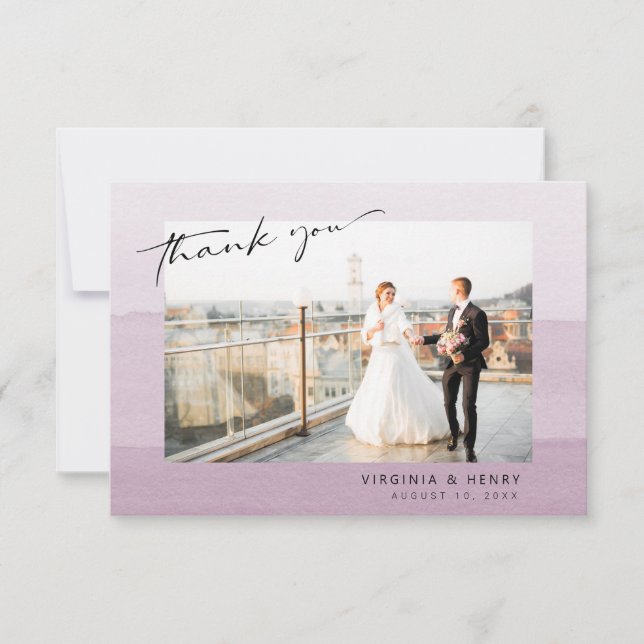 Cartão De Agradecimento Casamento com Foto Roxa (Frente)