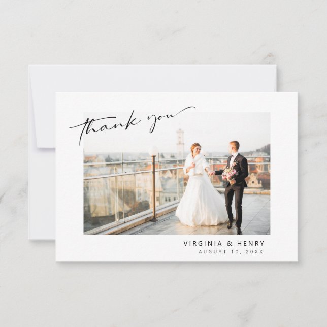 Cartão De Agradecimento Casamento com Foto Simples Moderna (Frente)