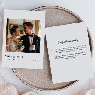 Cartão De Agradecimento Casamento com Foto Vertical de Caligrafia Simples