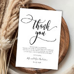 Cartão De Agradecimento Casamento com Fotografia de Script de Caligrafia I<br><div class="desc">Cartões de agradecimentos De Casamento Fotográfico De Caligrafia Whimsical Moderna. modelo na moda de obrigado de casamento com uma foto vertical de cheio, o texto "Obrigado" em uma letra branca e suave tipografia com letras maiúsculas de branco e preto. Placa de dois lados com obrigado pré-feito que você envia uma...</div>