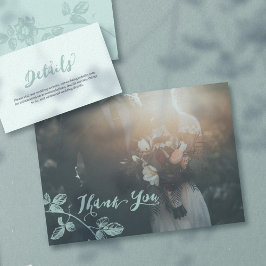 Cartão De Agradecimento Casamento com Fotografia de Script de Teal Rustic